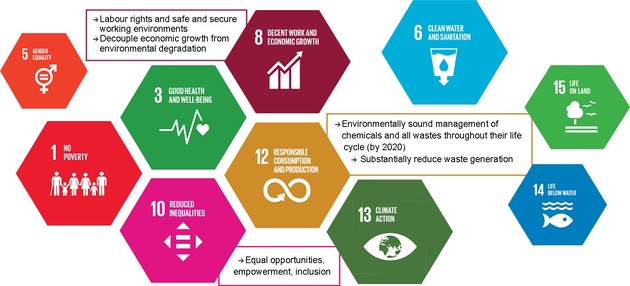 SDGs linked to the textile sector (figure: ÖKOBÜRO)